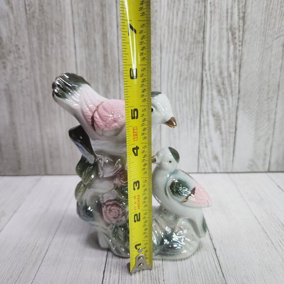 Vintage Iridescent Luster Birds on Branch Figurine Porcelain 5'' Tall - Picture 5 of 6
